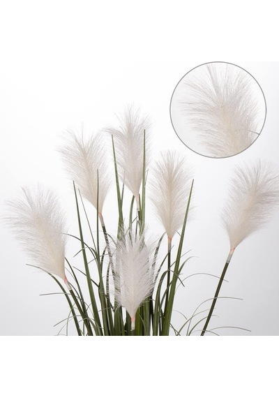 Yapay Çiçek Saksılı Salon Bitkisi Beyaz Püskül Grass Panpas