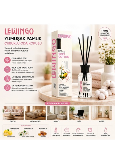 Lewingo Bambu Ortam Kokusu 110ml Cam Şişe Soft Cotton - 24'li Paket Diğer