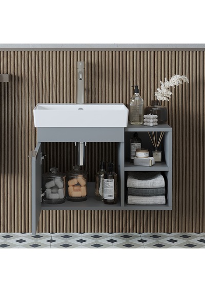 Likya Ayaksız Tek Kapaklı Açık Raflı Lavabolu 72 Cm Banyo Dolabı Alt, Lavabolu Alt Banyo Dolabı Kül Gri Likya Ayaksız Tek Kapaklı Açık Raflı Lavabolu 72 Cm Banyo Dolabı Alt, Lavabolu Alt Banyo Dolabı Kül Gri