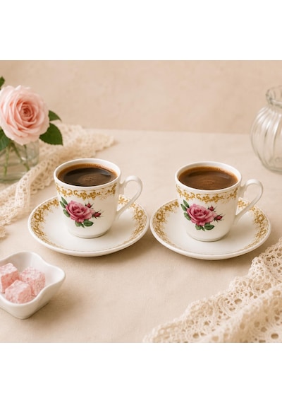 Tr Vintage Rose 2 Kişilik Fine Bone China Kahve Seti En2012roy Diğer