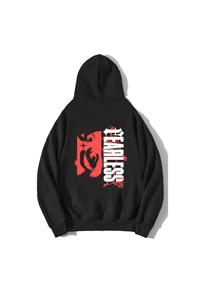 Brz Collection Oversize Unisex Fearless Hoodie Siyah