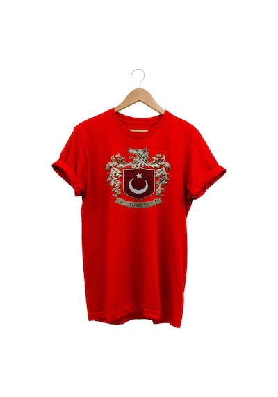 Bozkurt Sembolü Ve Türk Bayrağı Türkiye Kurt Baskılı Regular Fit %100 Pamuk Kırmızı T-shirt Kırmızı