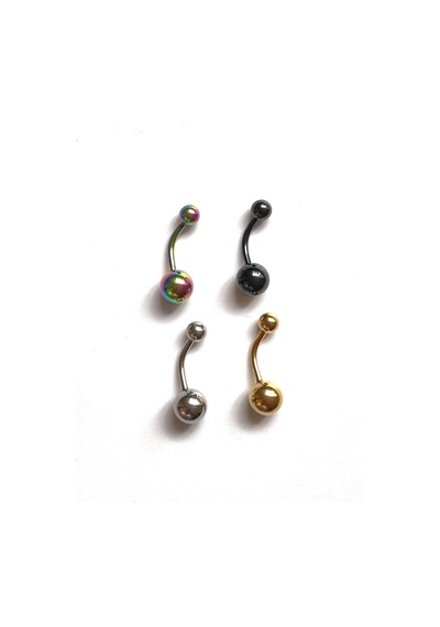 4 Adet Cerrahi Çelik Taşşız Düz Piercing Siyah - Yeşil