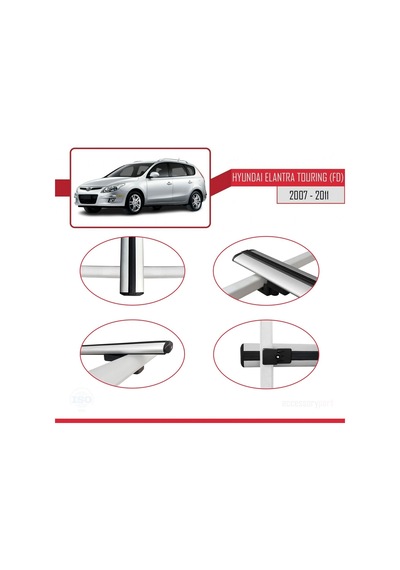 Hyundai Elantra Touring Fd 2007-2011 Arası İle Uyumlu Basic Model Ara Atkı Tavan Barı Gri 3 Adet