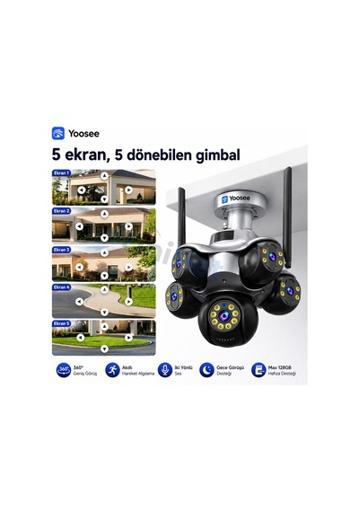 Uninet Unınet 5 Kameralı 360 Akıllı Güvenlik Kamerası Hareket Algılama Ve Gece Görüşü Bulunan Ip Kamera