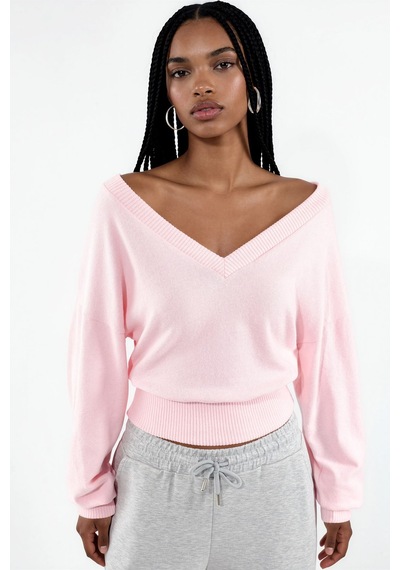 Hiccup Busem Kadın Kısa V Yaka Sweatshirt Allık Pembe