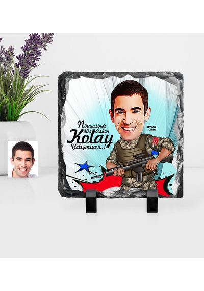 Kişiye Özel Asker Karikatürlü Dekoratif Doğal Taş - 1