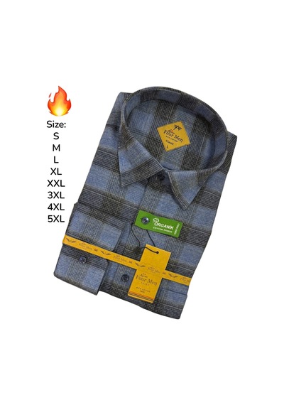 Eren Style Flanel Kışlık Pamuklu Tek Cepli Düğmeli Yaka Gömlek Regular Kalıp Mavi