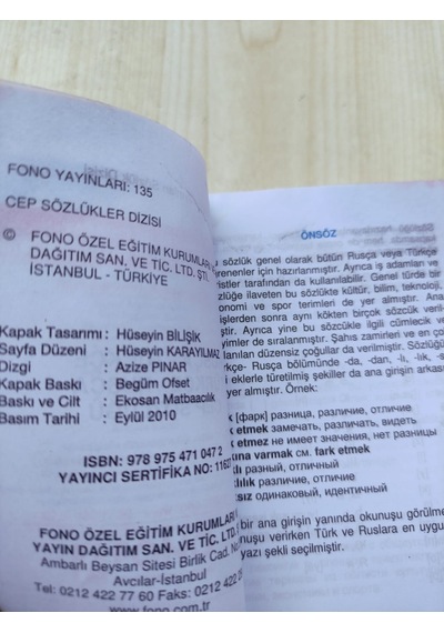Fono Rusça Cep Sözlüğü