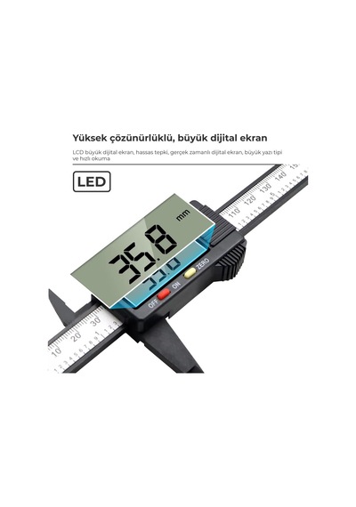 Karbon Fiber Dijital Göstergeli Kumpas 150mm Kalınlık Ölçer
