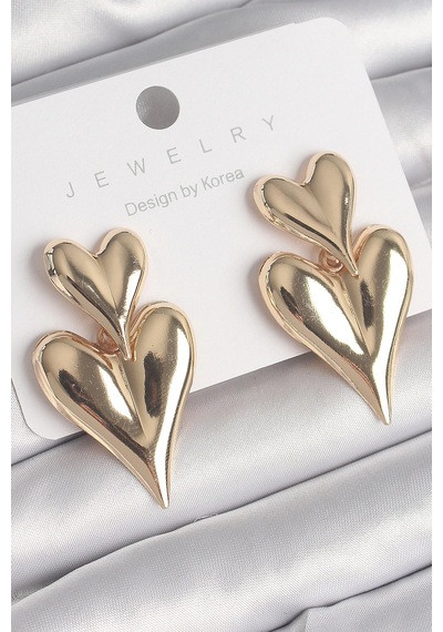 Pirinç Gold Renk Sallantı Kalp Model Kadın Küpe 5886 Çok Renkli