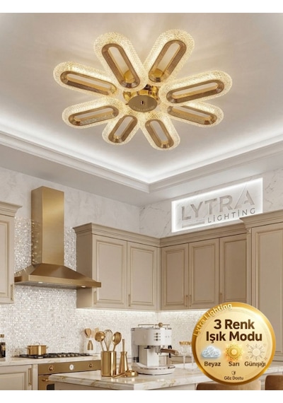 Eclipse Model 8'li Gümüş 3 Renk Modu Ledli Tavana Sıfır Salon Mutfak Çocuk Yatak Odası Led Avize Altın