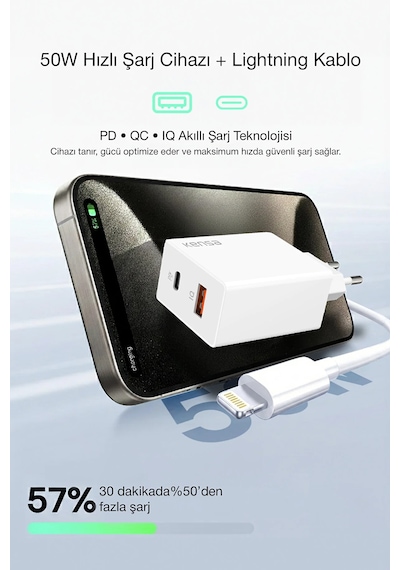 50w Pd Hızlı Şarj Başlığı + Usb-c To Lightning Kablo Apple Uyumlu Uyumlu iPhone Uyumlu, Akıllı Güvenlik Çipli 1 Adet 50w Pd Hızlı Şarj Başlığı + Usb-c To Lightning Kablo Apple Uyumlu Uyumlu iPhone Uyumlu, Akıllı Güvenlik Çipli 1 Adet