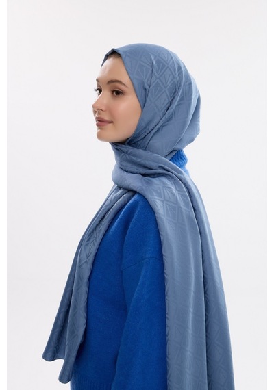 Mirsoy Scarf İpeksi Jakar Şal V Desen İndigo
