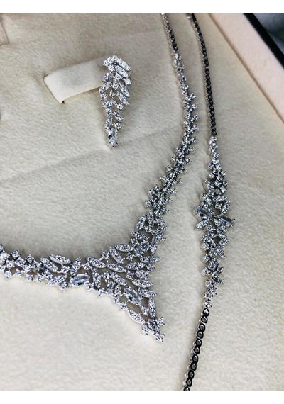 Kadın Gümüş Set - Balın Zirconia Taşlı Su Yolu Set • Işıklı Kutuda • Düğün • Nişan • Gelin Seti