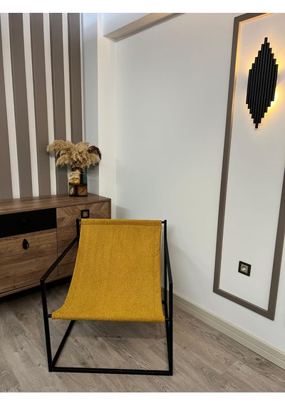 Modern Dekoratif Metal Ayaklı Berjer Salon Oturma Odası Berjer Sarı