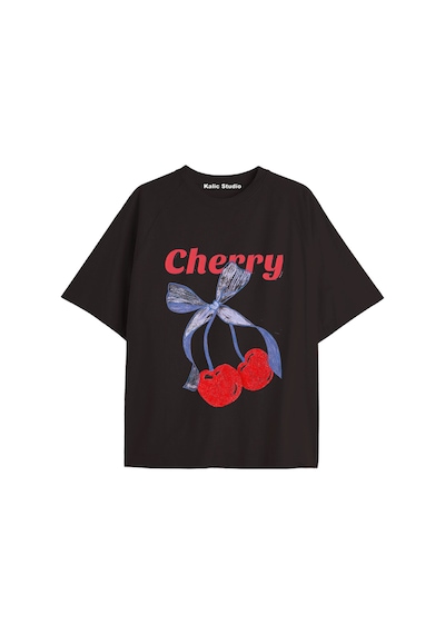 Kalic Studio Y2k Vintage Cherry Baskılı Siyah T-shirt Kod 90 Siyah-90