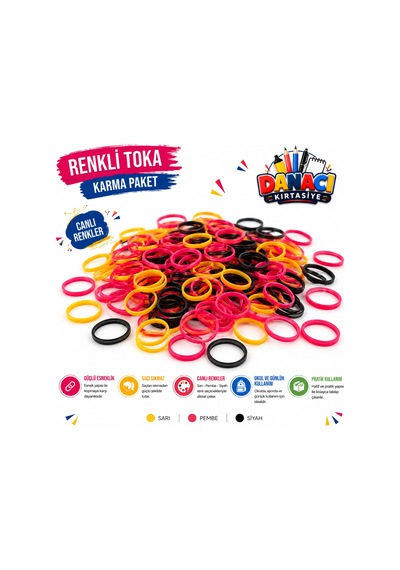 Renkli Ve Siyah Lastik Toka Seti 2'li Karma Paket Esnek Dayanıklı Güçlü Tutuş Lastik Saç Tokası
