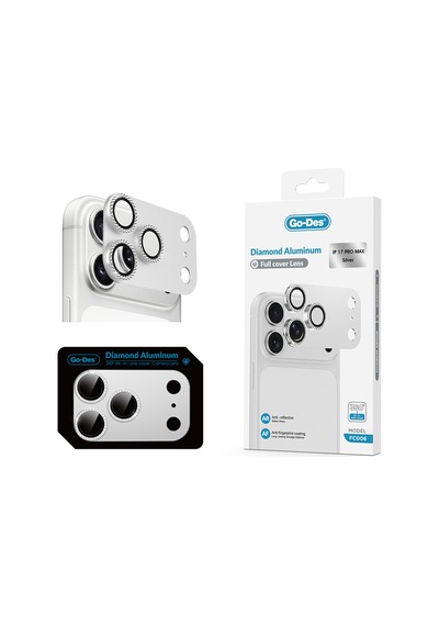 Apple Uyumlu   iPhone 17 Pro Go Des Fc006 Diamond Titanyum Serisi Anti Reflective Kamera Lens Koruyucu Gümüş