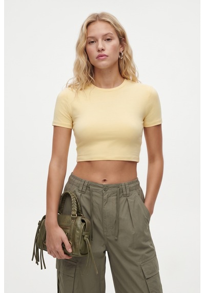 Ritnice Kadın New Serra %100 Pamuk Tereyağ Sarısı Crop Top Sarı
