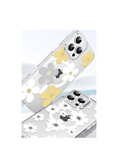 Tedar Joko Apple iPhone Uyumlu 14 Floral Magsafe Kapak - Turuncu Najmaddin standart