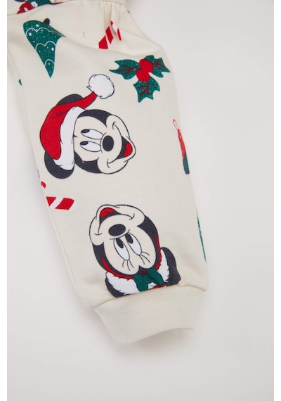 DeFacto Kız Bebek Disney Mickey & Minnie Bisiklet Yaka Yılbaşı Temalı Uzun Kollu Elbise D7431A524WNER233 Ekru
