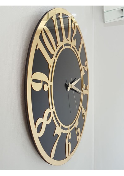 Ayna Denizi Golden Latin Black Model Altın Siyah Renk 50 Cm Dekoratif Aynalı Duvar Saati Siyah