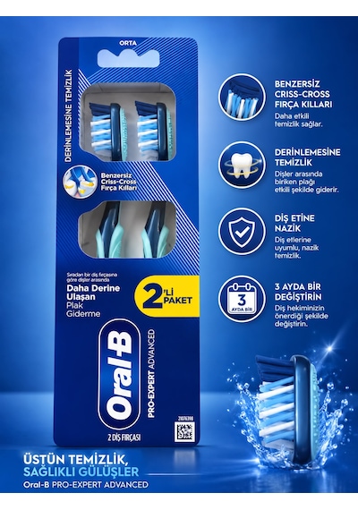 Oral B Pro Expert Advanced 2'li Diş Fırçası Beyaz - Pembe