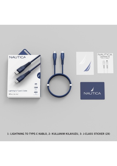 Nautica C100 USB-C to Lightning PD 18W Hızlı Şarj ve Data Kablosu 1.2 Metre Navy