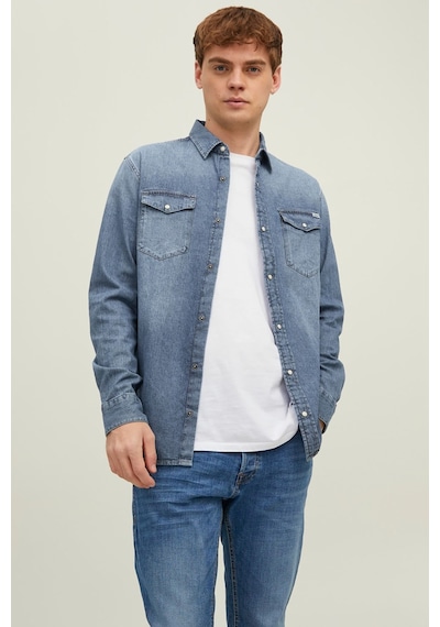 Jack & Jones Erkek Jjesheridan Dar Kesim Kot Gömlek 12138115 Orta Mavi