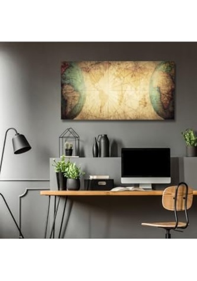 Panoramik Kanvas Tablo Çizgisel Dünya Haritası, 120 X 60 -