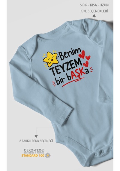 Morivokids Benim Teyzem Bir Başka Uzun Kollu Çıtçıtlı Bebek Body Bebe Mavisi