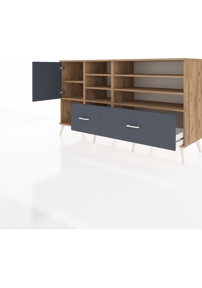 Kronos Konsol 8 Raflı 2 Çekmeceli Tek Kapaklı 176x59x99 Çam-antr Çam-antrasit