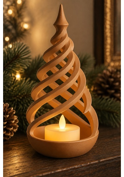 Minimalist Spiral Noel Ağacı Şeklinde Led Mum Tutucu Bakir
