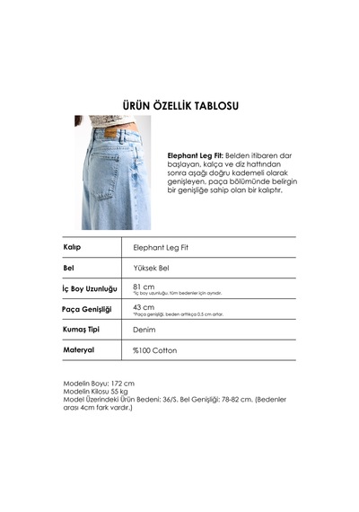 Itsbasic Kadın Ice 4s6-3 Elephant Leg Süper Bol %100 Koton Denim Jean Ice Kot