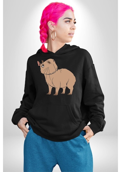 Chispi Kadın Erkek Siyah Kapüşonlu Sweatshirt Hoodie Siyah