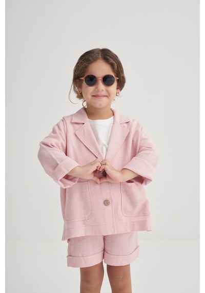 Magu Kız Çocuk Pamuklu Pembe Ceket Ve Şort 2'li Takım Pembe