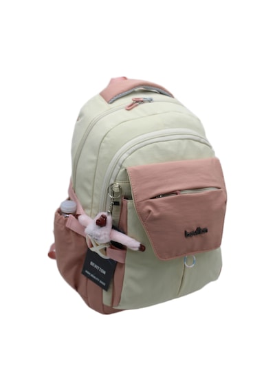 Günlük Sırt Çantası Unisex Çok Bölmeli Okul Çantası 2601 Bej-pudra Çok Renkli