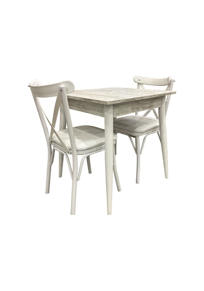 Mendel Masa Ve Bahar Çapraz Sandalye Takımı, Kristal, 70x70 Beyaz