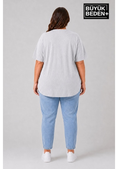 Superlife Süperlife Büyük Beden Kadın Bisiklet Yaka Basic Oval Etek Detalylı 3xl-6xl Uzun Tunik Spr26btsk502 Gri