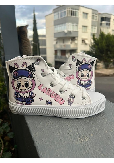 Scarpe Magiche Kız Çocuk Labubu Baskılı Günlük Spor Ayakkabı Sevimli Karakter Desenli Beyaz Scarpe Magiche Kız Çocuk Labubu Baskılı Günlük Spor Ayakkabı Sevimli Karakter Desenli Beyaz