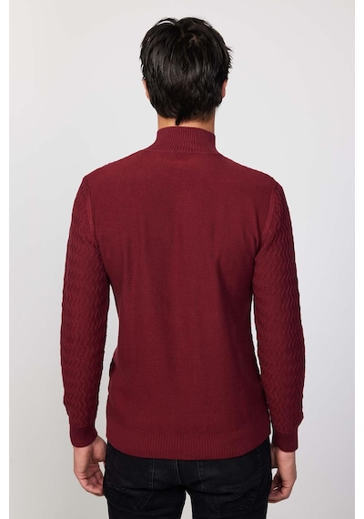 Tudors Slim Fit Dar Kesim Yarım Balıkçı Yaka Desenli Tüylenmeyen Bordo Erkek Triko Kazak-29581 Bordo Tudors Slim Fit Dar Kesim Yarım Balıkçı Yaka Desenli Tüylenmeyen Bordo Erkek Triko Kazak-29581 Bordo