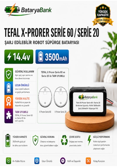 Bataryabank Tefal X-plorer Serie 60 / Serie 20 Uyumlu Robot Süpürge Bataryası 14.4v 3500mah Li-ion