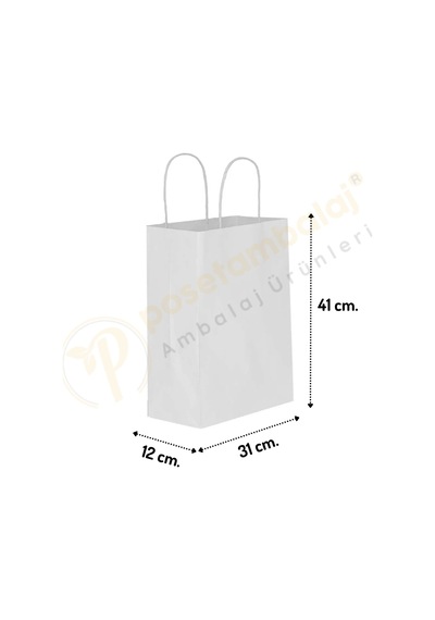 Beyaz Kraft Çanta Büyük Boy 31x12x41 Cm 25 Adet