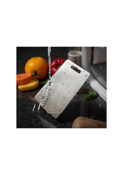 Gkd Üst Kalite Paslanmaz Çelik Metal Kesme Tahtası 24x34 Cm ,yapışkan Silikon Ayaklı Gri