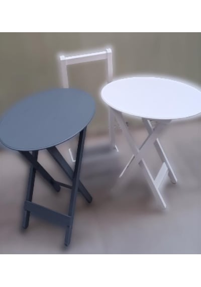 Çanta Zigon Sehpa Oval Model İkili Takım Ahşap Mdf Gri ve Beyaz Renk Uyumu El Yapımı