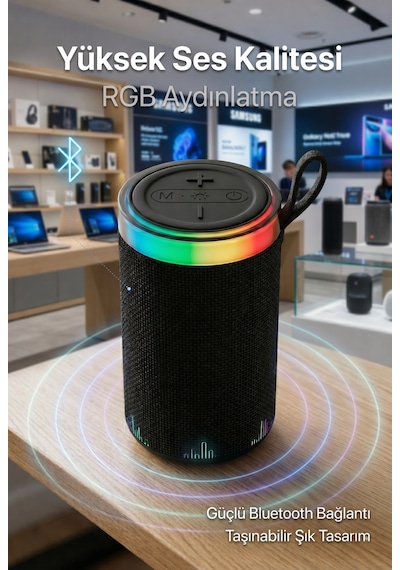 BS-13 RGB LED Işıklı Taşınabilir Bluetooth Hoparlör Yüksek Sesli Kablosuz Speaker AUX USB SD Kart Destekli Şarjlı