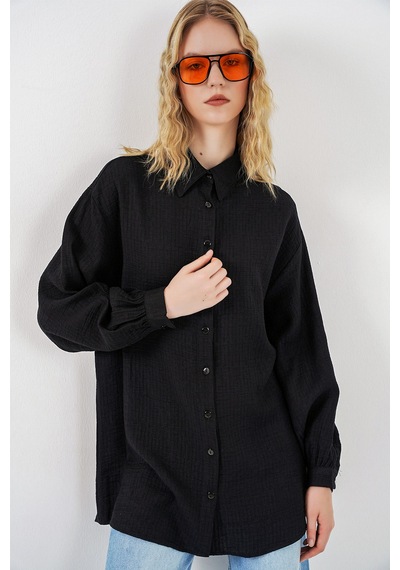 Bigdart Kadın Dokulu Oversize Tunik 5989 - Siyah