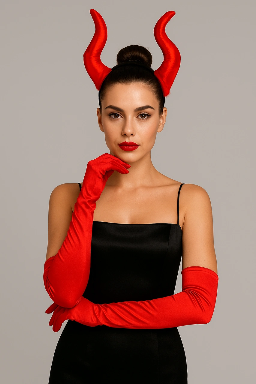 Halloween Cadılar Bayramı Taç Malefiz Kırmızı Çift Boynu Parti Kostümü Maleficent Taç Diğer
