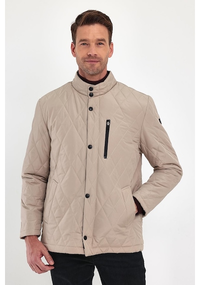 Sivaist Erkek Krem Standart Fit Normal Kesim Içi Kürklü Dik Yaka Çıtçıtlı Dolgulu Desenli Overcoat-Krem